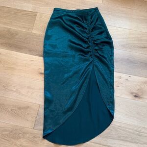 BB Dakota Satin Ruched Front Midi Skirt